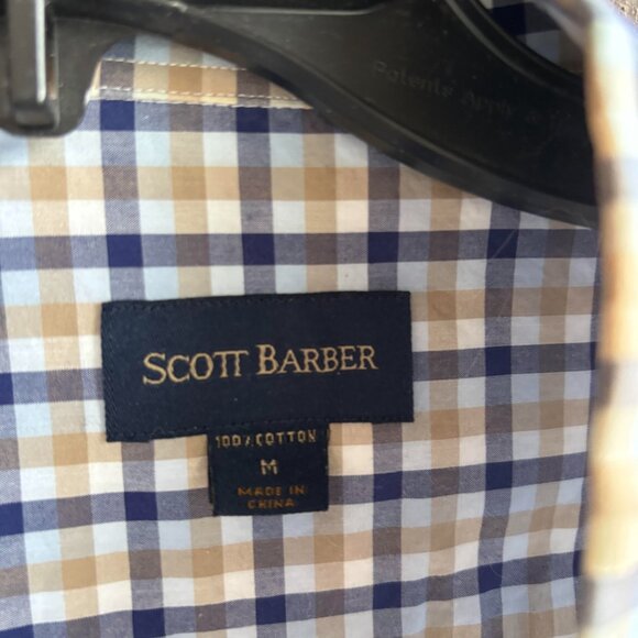 SCOTT BARBER BROWN AND BLUE CHECKED BUTTON DOWN SHIRT MENS M - Picture 2 of 2